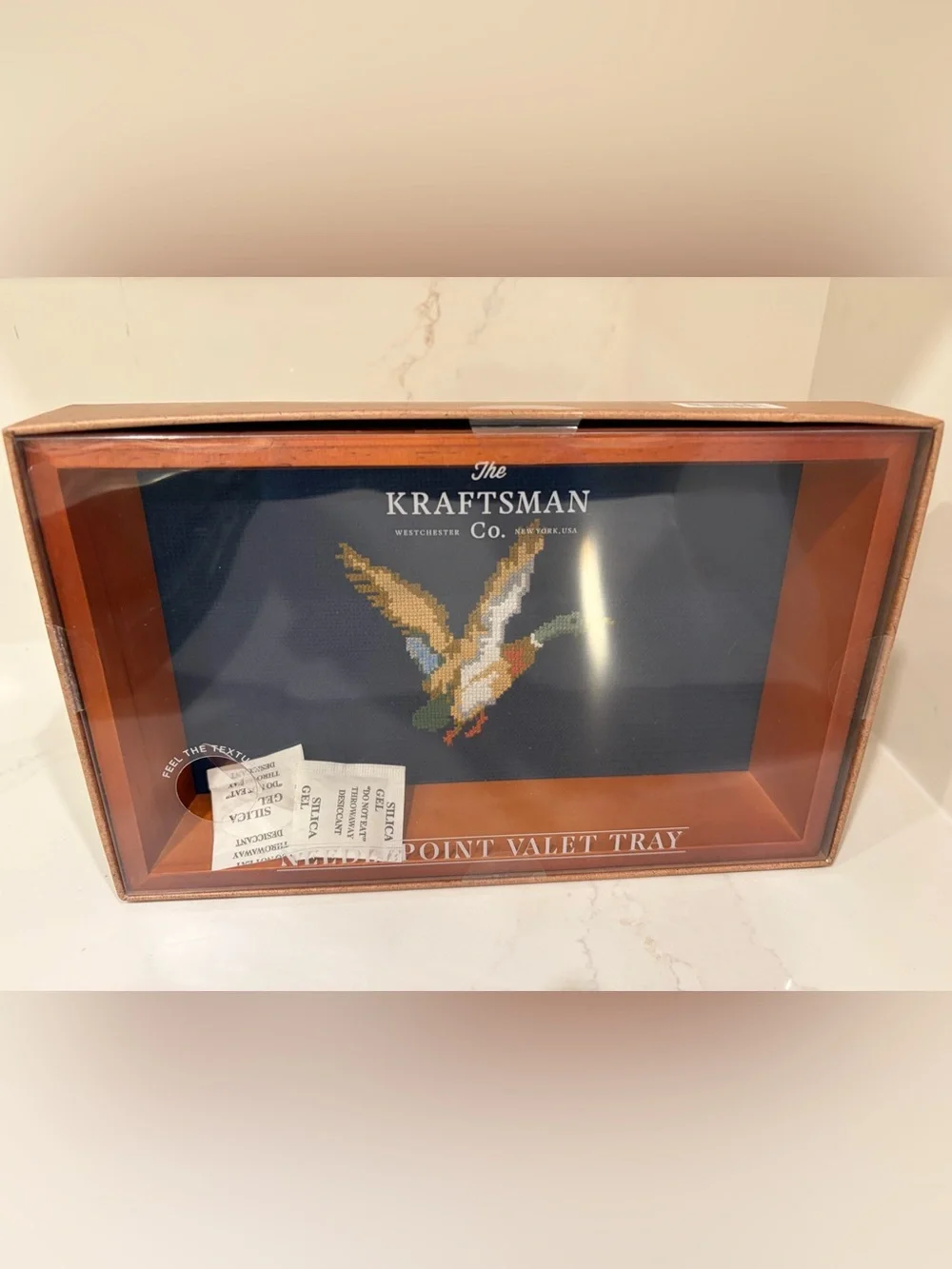 The Kraftsman Navy and Brown Cross-Stitch Duck Valet Tray
